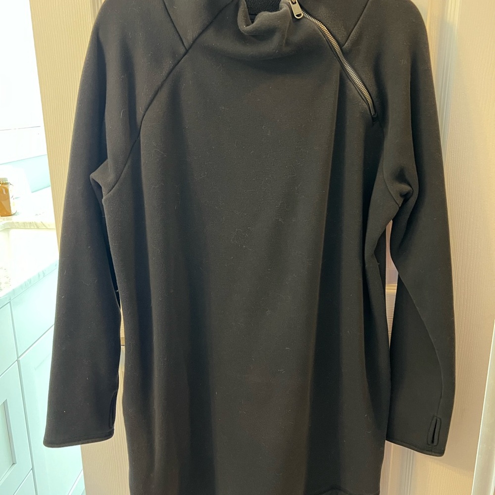 Black Long Sleeve Sweatshirt Dress with Side Zipper Detail from Athleta